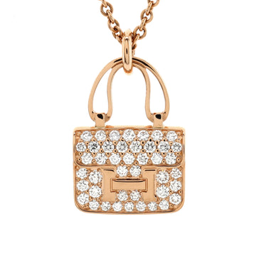 Hermes Amulettes Constance Pendant NM Necklace 18K Rose Gold and Diamonds