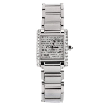 Cartier Tank Francaise Anniversary Logo Dial Quartz Watch White Gold with Diamond Bezel 20