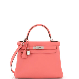 Hermes Kelly Handbag Pink Evercolor with Palladium Hardware 28