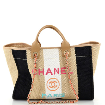 Chanel Deauville Tote Striped Viscose Canvas Medium