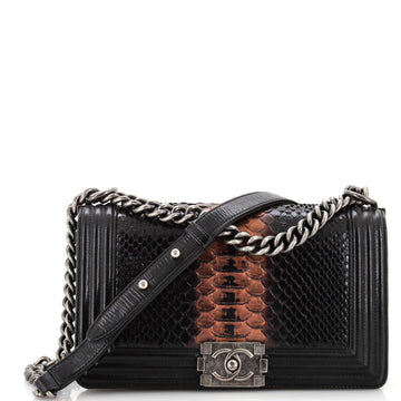 Chanel Boy Flap Bag Python and Patent Old Medium