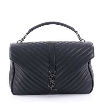 Saint Laurent Classic Monogram College Bag Matelasse Chevron Leather Large Blue 2486301