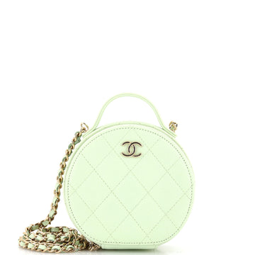 Chanel Handle with Care Round Vanity Case with Chain Quilted Caviar Small