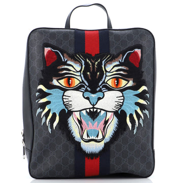 Gucci Angry Cat Web Backpack GG Coated Canvas with Applique Medium