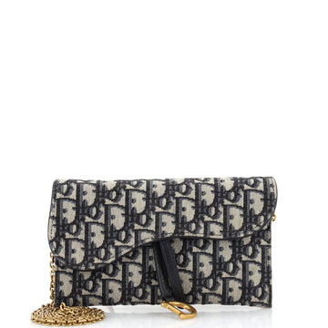 Christian Dior Saddle Chain Wallet Oblique Canvas