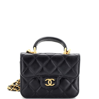 Chanel Top Handle Flap Coin Purse with Chain Quilted Lambskin