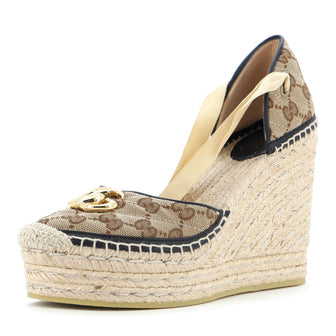 Gucci Women's GG Marmont Wedge Espadrilles Diagonal Quilted GG Canvas