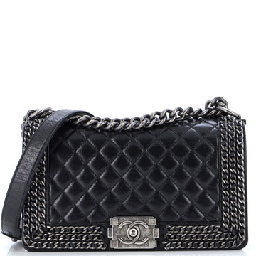 Chanel Chained Boy Flap Bag Quilted Glazed Calfskin Old Medium