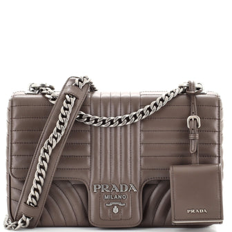 Prada Chain Flap Shoulder Bag Diagramme Quilted Leather Large