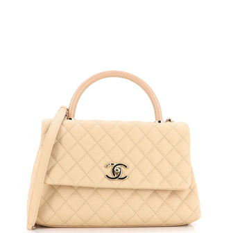 Chanel Coco Top Handle Bag Quilted Caviar with Lizard Embossed Handle Small