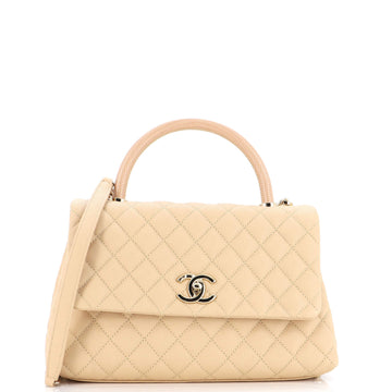 Chanel Coco Top Handle Bag Quilted Caviar with Lizard Embossed Handle Small