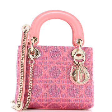 Christian Dior Lady Dior Chain Bag Cannage Beaded Satin with Metallic Leather Mini