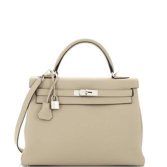 Hermes Kelly Handbag Grey Togo with Palladium Hardware 32