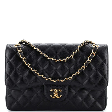 Chanel Vintage Classic Double Flap Bag Quilted Caviar Jumbo