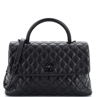 Chanel So Black Coco Top Handle Bag Quilted Caviar Medium