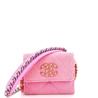 Chanel 19 Flap Coin Purse With Chain Quilted Denim