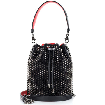 Christian Louboutin Marie Jane Bucket Bag Studded Satin and Leather