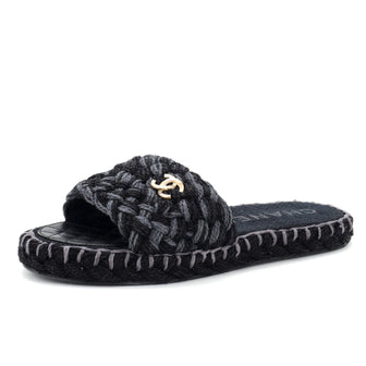 Chanel Women's CC Slide Mules Braided Fabric