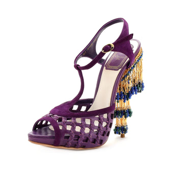 Christian Dior Women's Cha Cha Platform Sandals Leather and Suede with Beaded Detail