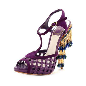 Christian Dior Women's Cha Cha Platform Sandals Leather and Suede with Beaded Detail