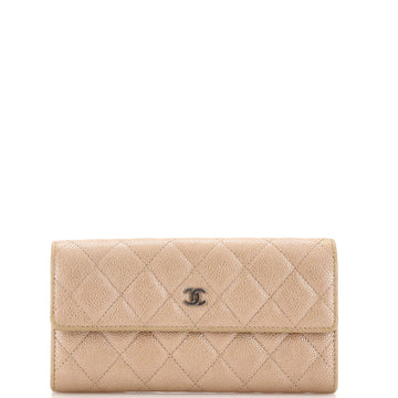 Chanel CC Gusset Flap Wallet Quilted Caviar Long