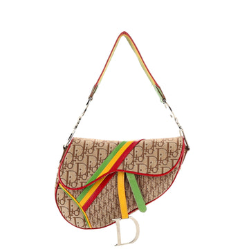 Christian Dior Vintage Rasta Saddle Bag Diorissimo Canvas Medium