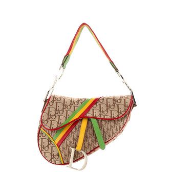 Christian Dior Vintage Rasta Saddle Bag Diorissimo Canvas Medium