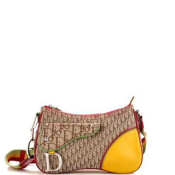 Christian Dior Vintage Rasta Saddle Messenger Bag Diorissimo Canvas Medium
