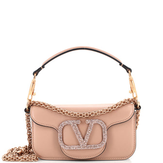 Valentino Garavani VLogo Loco Flap Shoulder Bag Leather with Crystals Small
