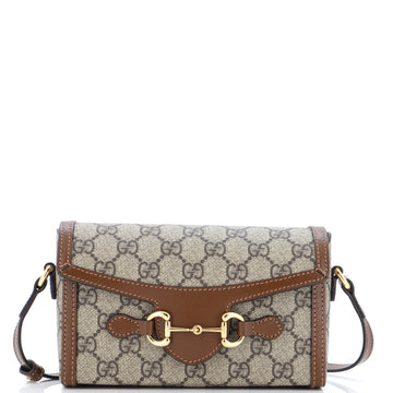 Gucci Horsebit 1955 Flap Crossbody Bag GG Coated Canvas Mini