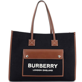 Burberry Freya Shopping Tote Canvas with Leather Medium