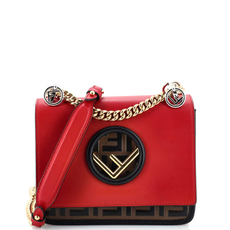 Fendi Kan I F Shoulder Bag Leather with Zucca Embossed Detail Small