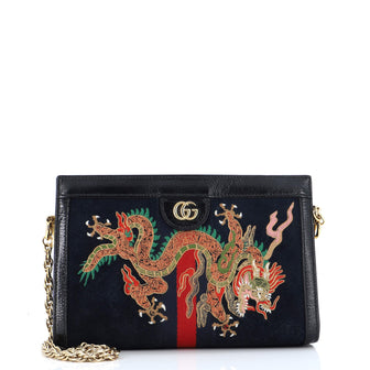 Gucci Ophidia Chain Shoulder Bag Embroidered Suede Small