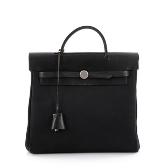 Hermes Herbag Toile and Leather PM Black 2492001
