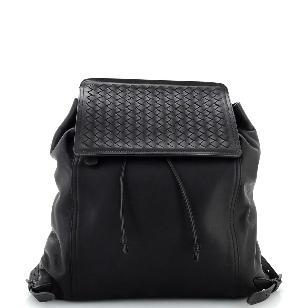 bottega veneta zaino leather backpack Bottega Veneta Drawstring Flap Front Zip Backpack Leather with Intrecciato 249222