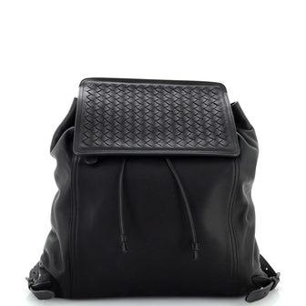 Bottega Veneta Drawstring Flap Front Zip Backpack Leather with