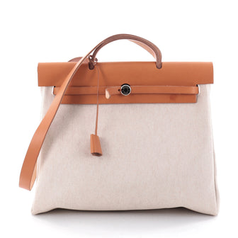 Hermes Herbag Toile and Leather MM White 2492501