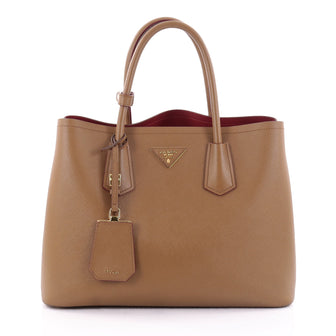 Prada Cuir Double Tote Saffiano Leather Small Brown 2492502