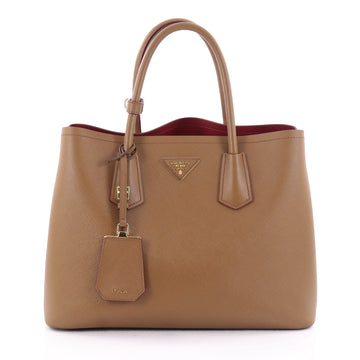Prada Cuir Double Tote Saffiano Leather Small Brown 2492502