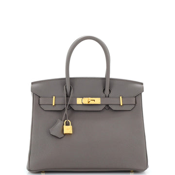 Hermes Birkin Handbag Grey Togo with Gold Hardware 30
