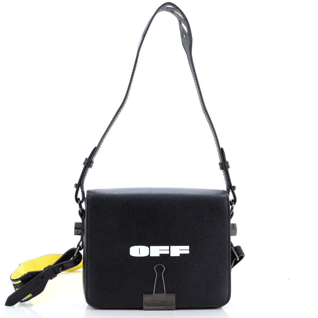 Off White Binder Clip Flap Bag Printed Leather Small Black 2492771