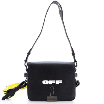 Off White Binder Clip Flap Bag Printed Leather Small
