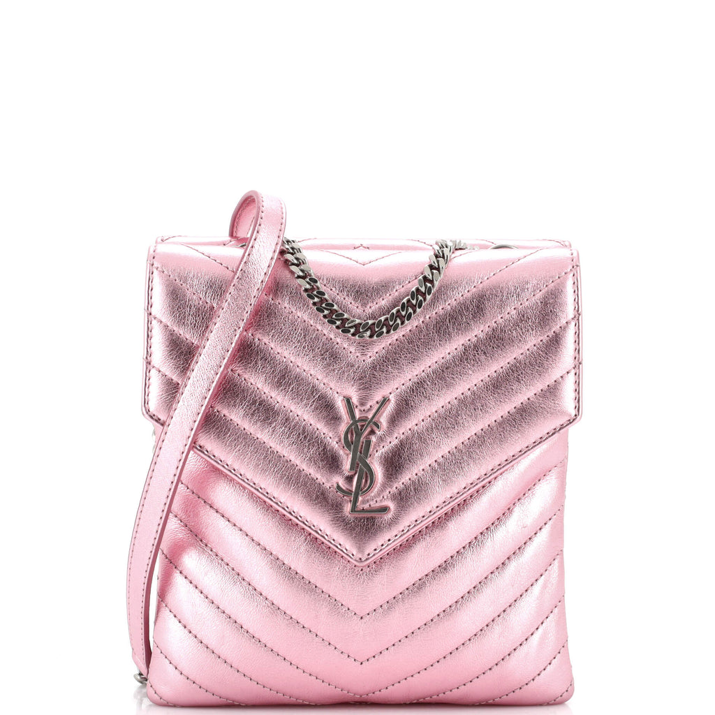 Saint Laurent Double Flap Bag Chevron Leather Metallic 2492781