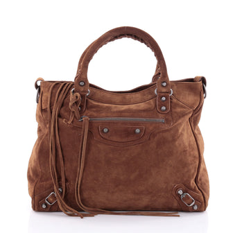 Balenciaga Baby Daim Velo Classic Studs Handbag Suede Brown 2493306