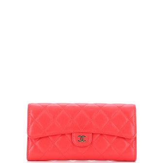 Chanel CC Gusset Classic Flap Wallet Quilted Caviar Long