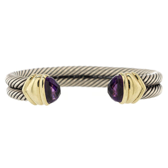David Yurman Double Cable Bracelet Sterling Silver and 14K Yellow Gold with Amethyst 10mm