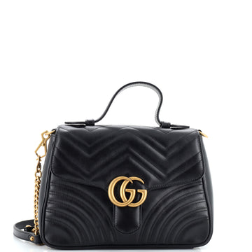 Gucci GG Marmont Top Handle Flap Bag Matelasse Leather Small