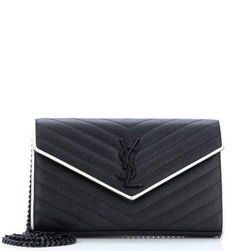 Saint Laurent Classic Monogram Wallet on Chain Matelasse Chevron Leather Medium