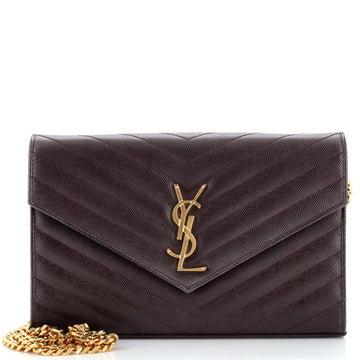 Saint Laurent Classic Monogram Wallet on Chain Matelasse Chevron Leather Medium
