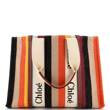 Chloe Woody Tote Striped Canvas with Leather Large